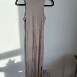 Bershka Beige Ribbed Maxi Dress